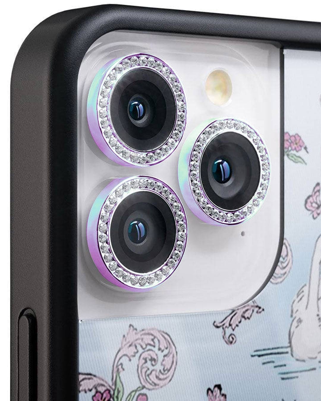 Luxury Crystal Gem and Flower Camera Protection Case - iPhone 15 Pro 