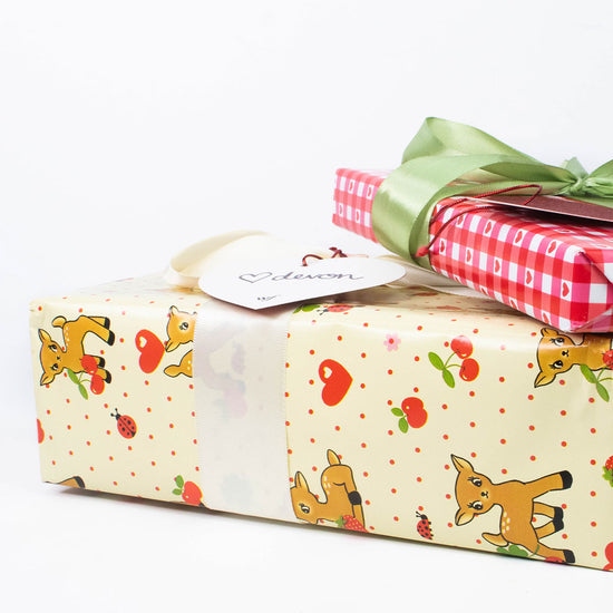 Lifestyle Image 03 Oh Deer and Red Gingham Hearts Gift Wrap - 2 pack