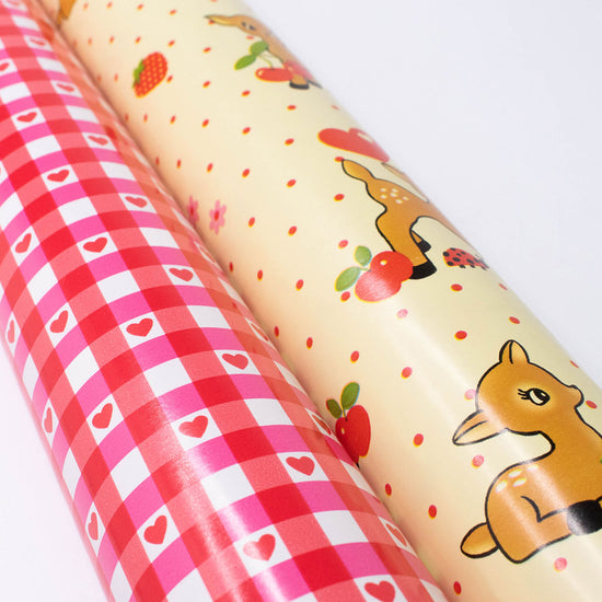 Lifestyle Image 01 Oh Deer and Red Gingham Hearts Gift Wrap - 2 pack