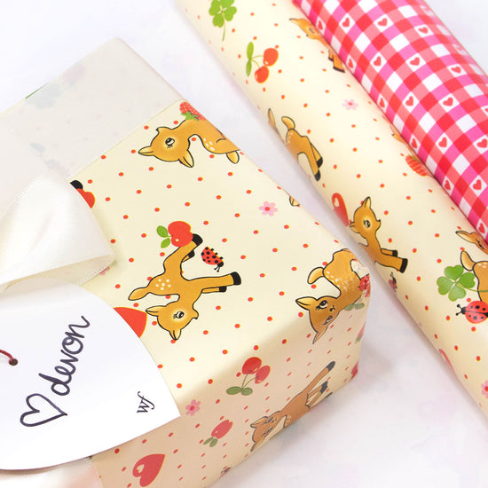 Lifestyle Image 05 Oh Deer and Red Gingham Hearts Gift Wrap - 2 pack