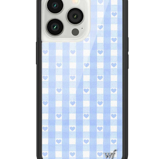 Wildflower iPhone case 13 Pro Blue Gingham Hearts Vintage Cute Classic