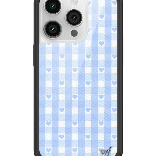 Wildflower iPhone case 14 Pro Blue Gingham Hearts Vintage Cute Classic