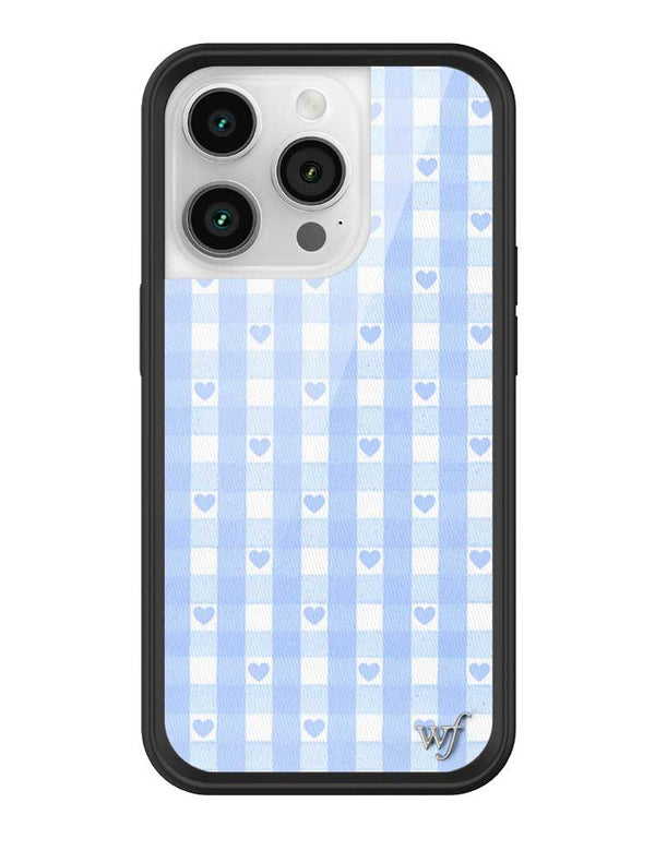 Wildflower iPhone case 14 Pro Blue Gingham Hearts Vintage Cute Classic