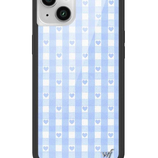 Wildflower iPhone case 14 Plus Blue Gingham Hearts Vintage Cute Classic