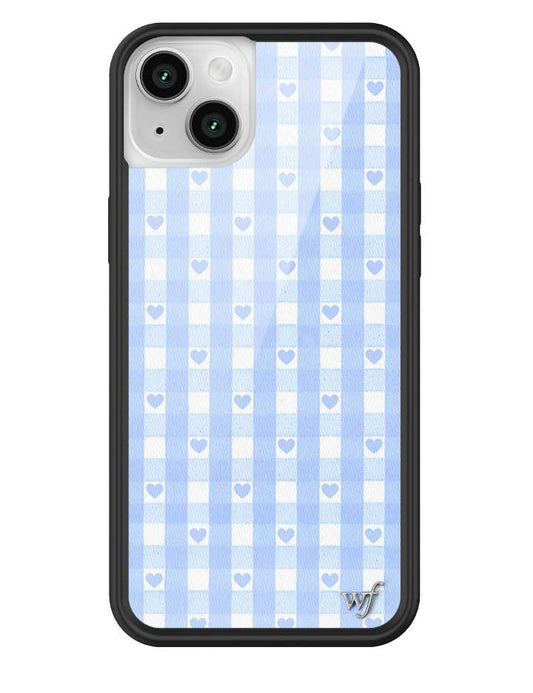 Wildflower iPhone case 14 Plus Blue Gingham Hearts Vintage Cute Classic