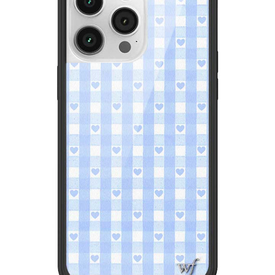 Wildflower iPhone case 14 Pro Max Blue Gingham Hearts Vintage Cute Classic