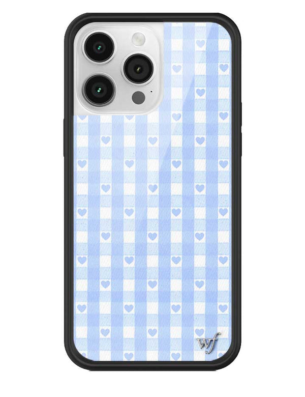 Wildflower iPhone case 14 Pro Max Blue Gingham Hearts Vintage Cute Classic