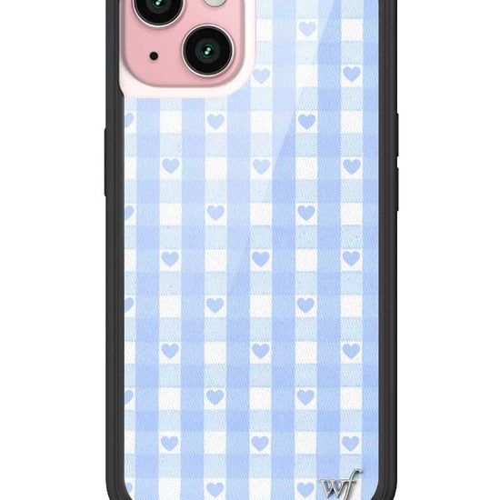 Wildflower iPhone case 15 Blue Gingham Hearts Vintage Cute Classic