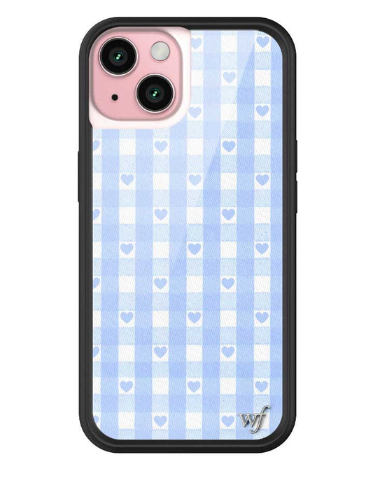 Wildflower iPhone case 15 Blue Gingham Hearts Vintage Cute Classic