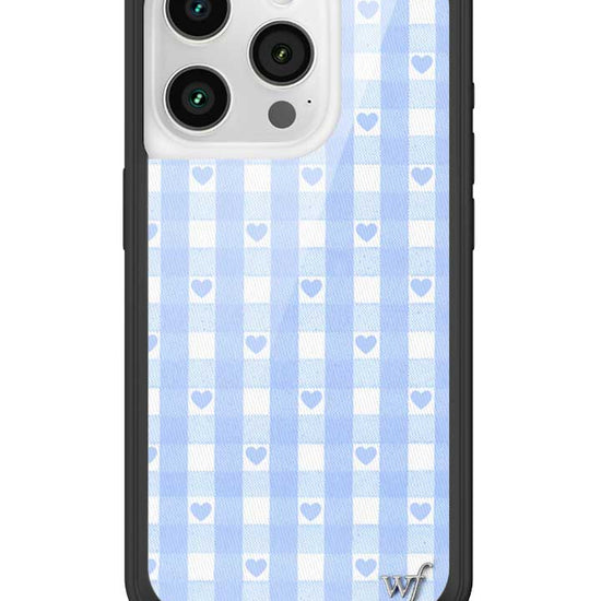 Wildflower iPhone case 15 Pro Blue Gingham Hearts Vintage Cute Classic