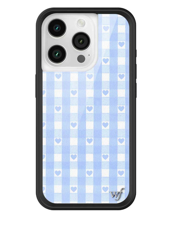 Wildflower iPhone case 15 Pro Blue Gingham Hearts Vintage Cute Classic