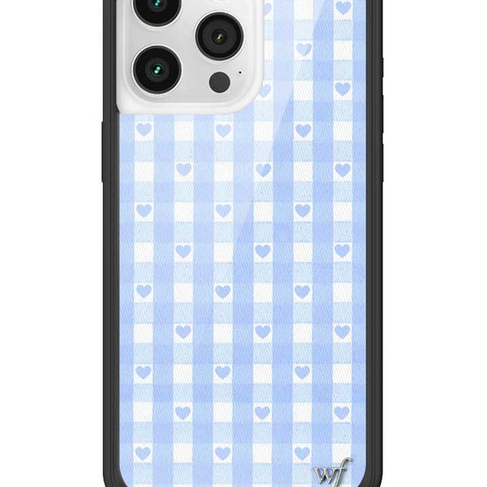 Wildflower iPhone case 15 Pro Max Blue Gingham Hearts Vintage Cute Classic