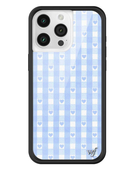 Wildflower iPhone case 15 Pro Max Blue Gingham Hearts Vintage Cute Classic