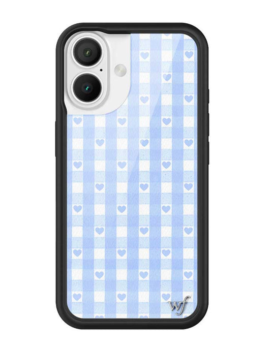 Wildflower iPhone case 16 Blue Gingham Hearts Vintage Cute Classic