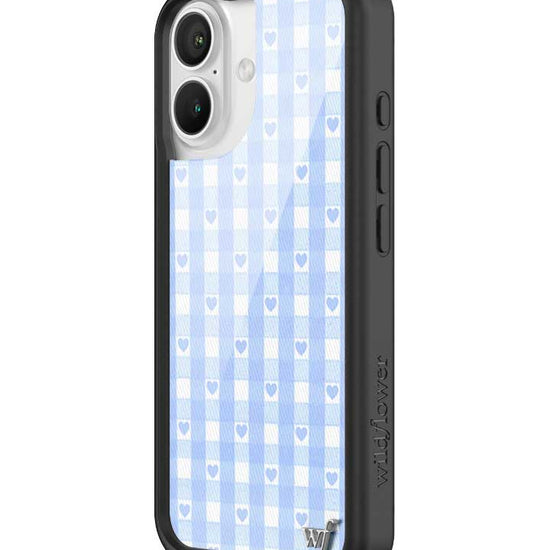 Wildflower iPhone case 16 Blue Gingham Hearts Vintage Cute Classic