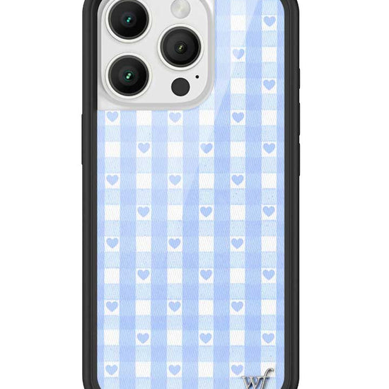 Wildflower iPhone case 16 Pro Blue Gingham Hearts Vintage Cute Classic