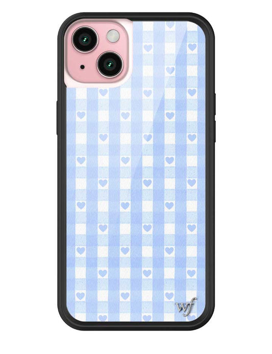 Wildflower iPhone case 16 Plus Blue Gingham Hearts Vintage Cute Classic