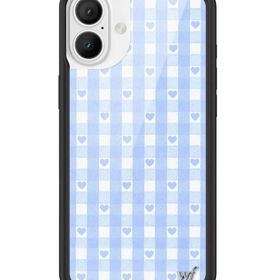 Wildflower iPhone case 16 Plus Blue Gingham Hearts Vintage Cute Classic