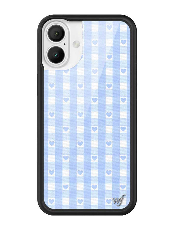 Wildflower iPhone case 16 Plus Blue Gingham Hearts Vintage Cute Classic