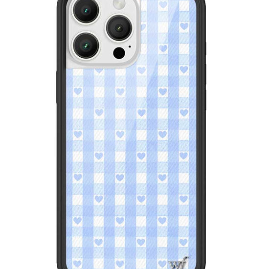 Wildflower iPhone case 16 Pro Max Blue Gingham Hearts Vintage Cute Classic