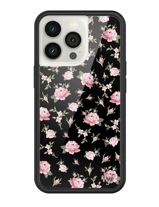 wildflower black and pink floral iphone 13 pro case
