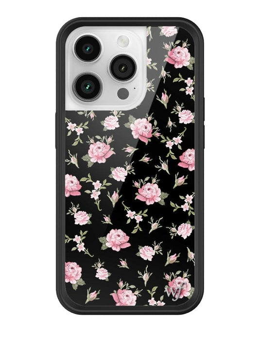 wildflower black and pink floral iphone 14 pro case