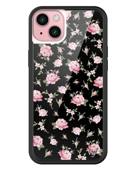 wildflower black and pink floral iphone 15 plus case 