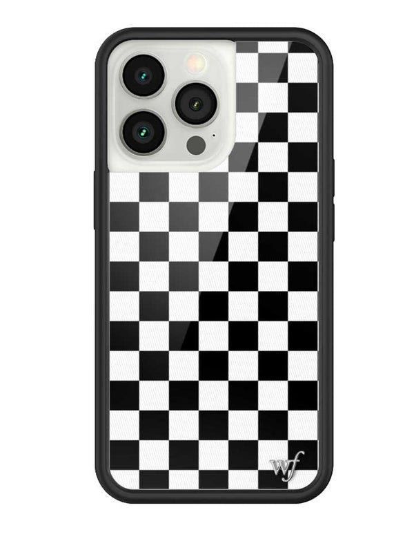 wildflower iphone case 13 pro black checkers black white