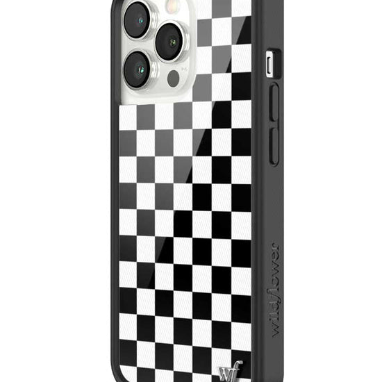 wildflower iphone case 13 pro black checkers black white