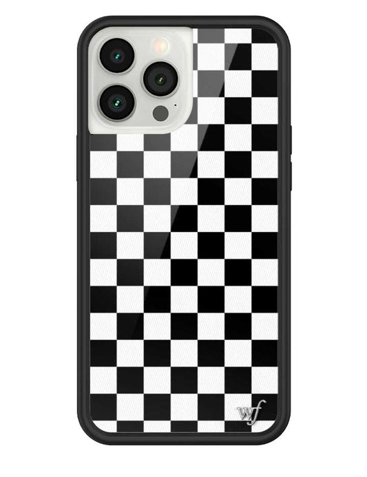 wildflower iphone case 13 pro max black checkers black white