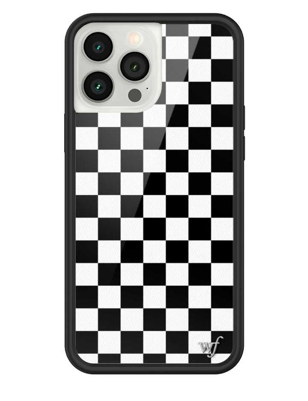 wildflower iphone case 13 pro max black checkers black white