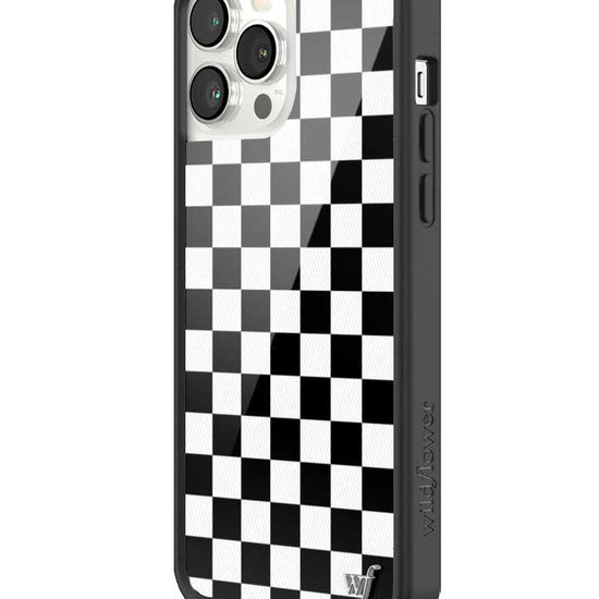 wildflower iphone case 13 pro max black checkers black white