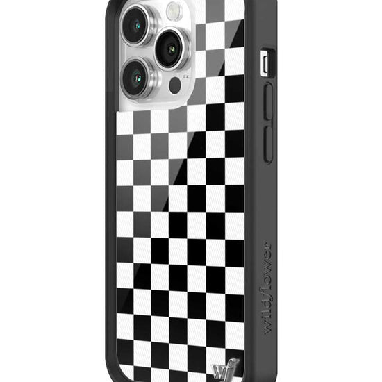 wildflower iphone case 14 pro black checkers black white