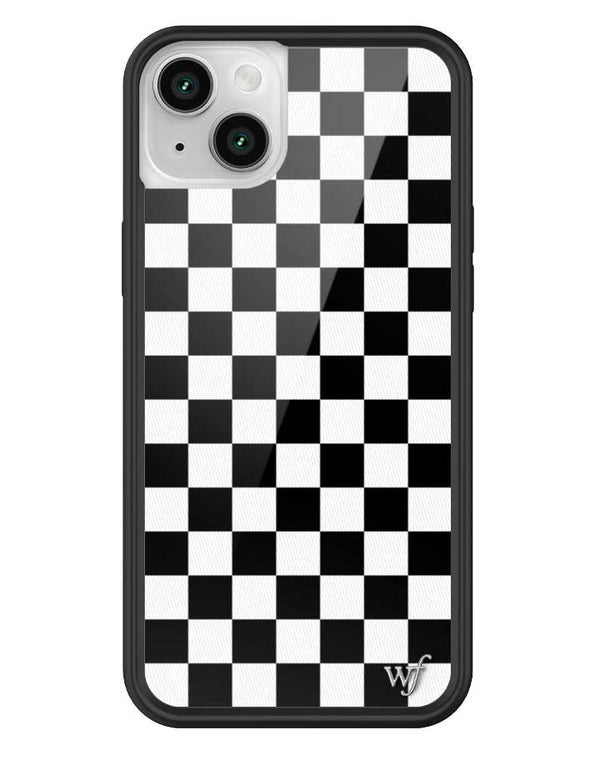 wildflower iphone case 14 plus black checkers black white