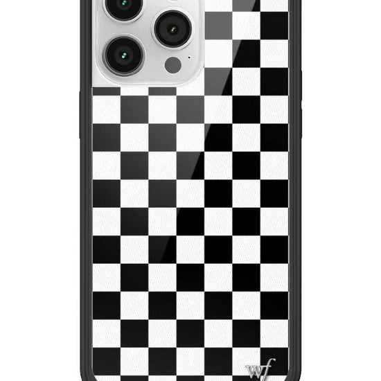 wildflower iphone case 14 pro max black checkers black white