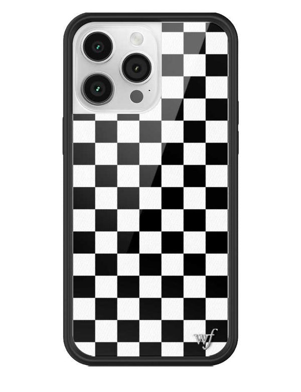 wildflower iphone case 14 pro max black checkers black white