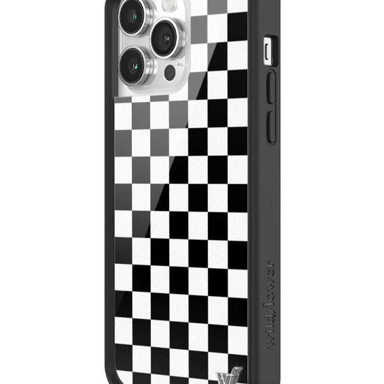 wildflower iphone case 14 pro max black checkers black white