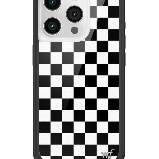 wildflower iphone case 15 pro black checkers black white