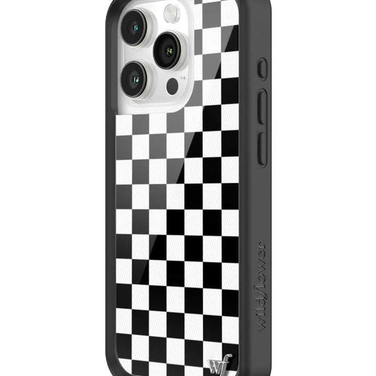 wildflower iphone case 15 pro black checkers black white