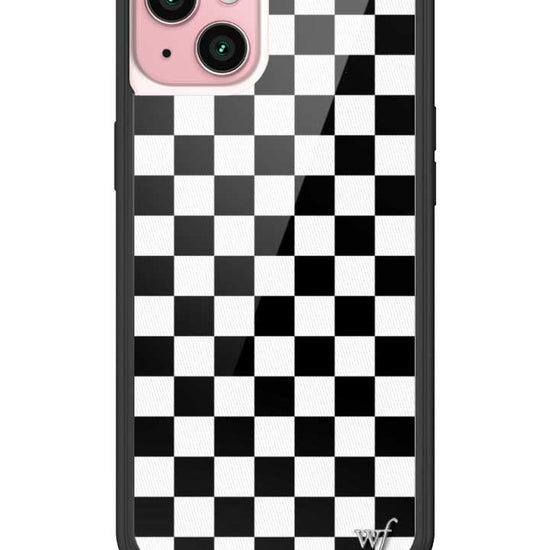 wildflower iphone case 15 plus black checkers black white