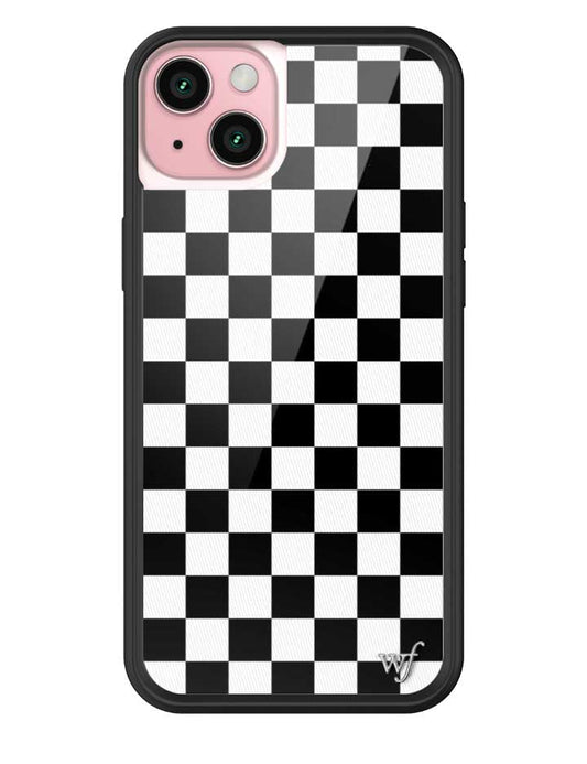 wildflower iphone case 15 plus black checkers black white