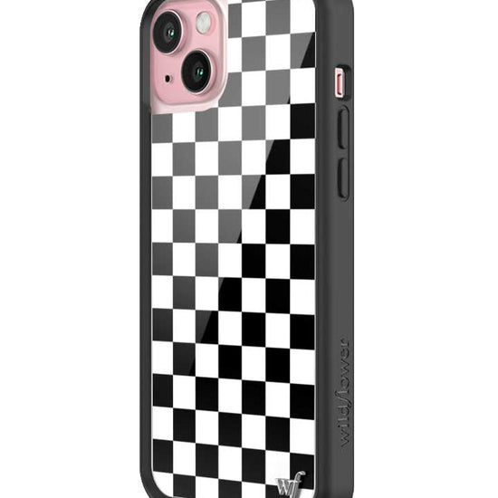 wildflower iphone case 15 plus black checkers black white