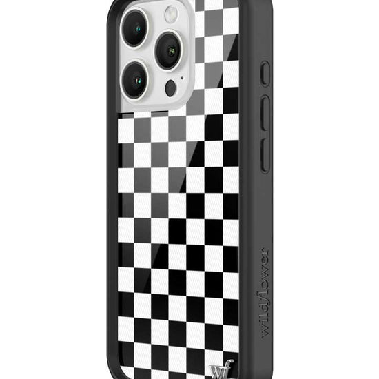 wildflower iphone case 16 pro black checkers black white