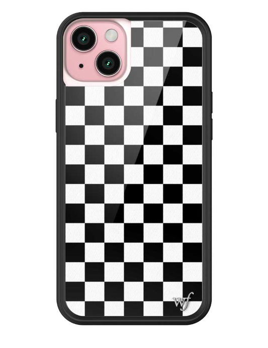 wildflower iphone case 16 plus black checkers black white