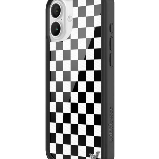 wildflower iphone case 16 plus black checkers black white