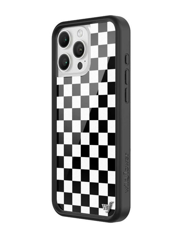 wildflower iphone case 16 pro max black checkers black white