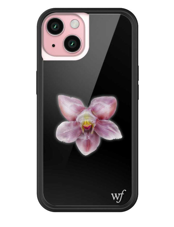 wildflower iphone case 15 orchid flower black pink