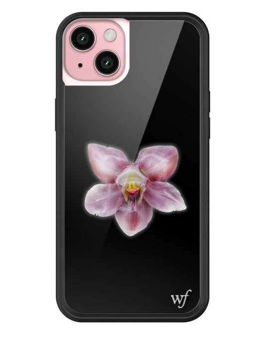 wildflower iphone case 15 plus orchid flower black pink