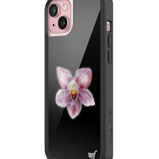 wildflower iphone case 15 plus orchid flower black pink