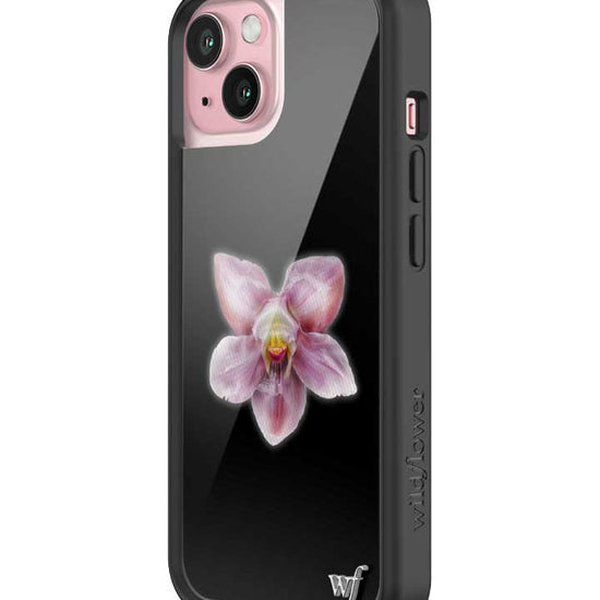 wildflower iphone case 16 orchid flower black pink